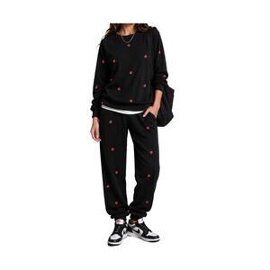 Victoria’s Secret PINK Rose Embroidered Fleece Lounge Set Joggers Small